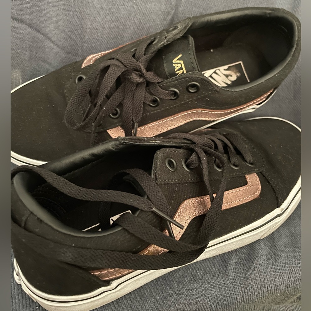 Vans. Black w/rose gold sneakers. Women’s size 8.